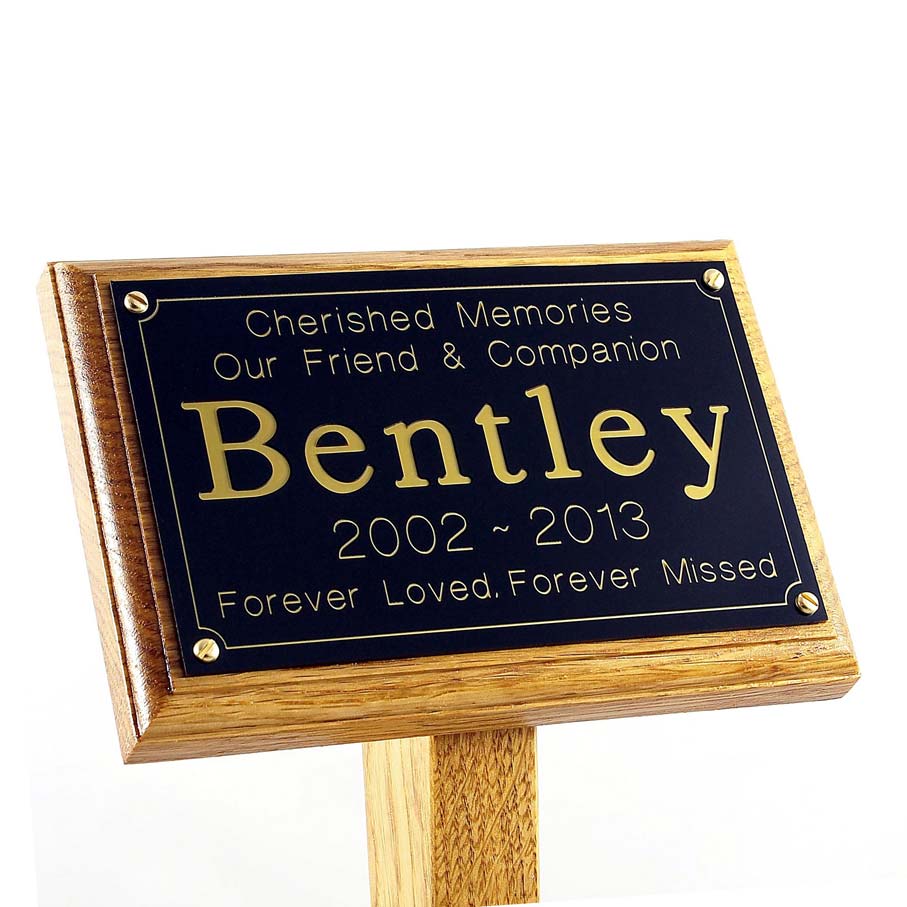7 x 5 memorial oak pet ground stake with engraved plaque