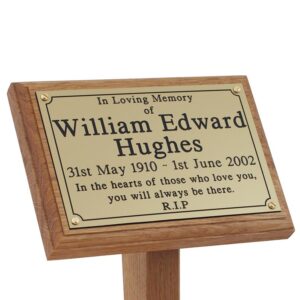 8" x 5" memorial oak plaque with gold plaque
