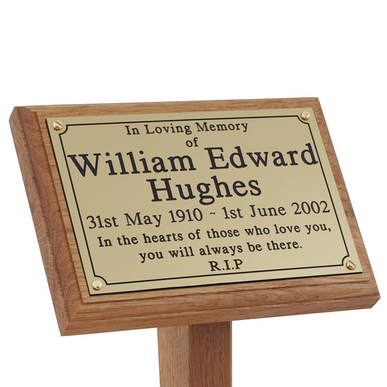 8" x 5" memorial oak plaque with gold plaque
