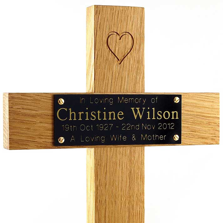 12″ Memorial Cross with Plaque & Engraved Heart | Simply Crosses ...