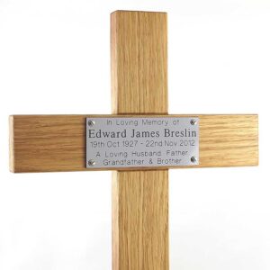 b. 24" Memorial Cross, Silver Plaque with Black Text