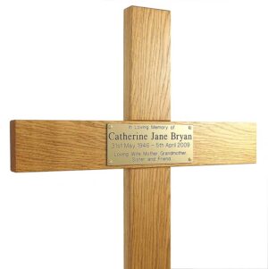 42" Memorial Cross, Gold Plaque with Black Text