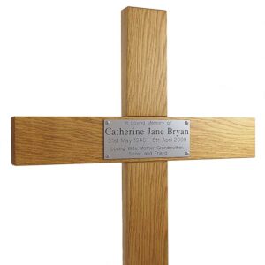 42" Memorial Cross, Silver Plaque with Black Text