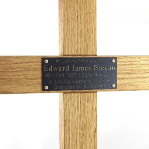 c. 24" Memorial Cross, Black Plaque with Gold Text