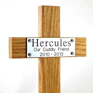 12" oak memorial cross with silver plaque