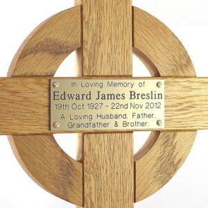26 inch celtic cross with gold plaque close-up