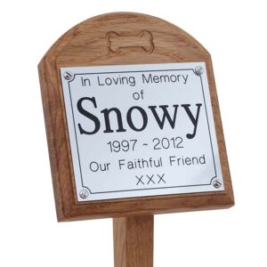4 x 4 memorial oak pet ground stake with silver plaque and carved bone