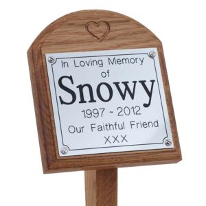 4 x 4 memorial oak pet ground stake with silver plaque and carved heart