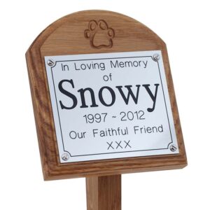4 x 4 memorial oak pet ground stake with silver plaque and carved paw print