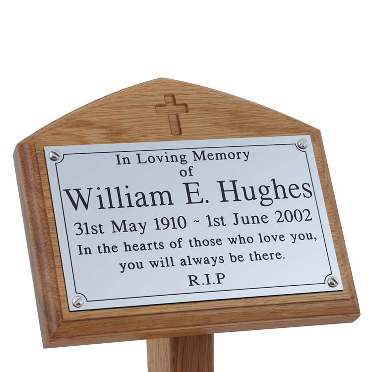 7" x 5" memorial oak ground stake with silver plaque