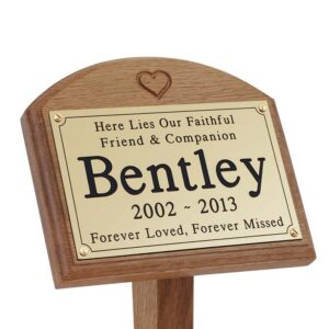 7x5 oak memorial pet ground stake with gold plaque and carved heart