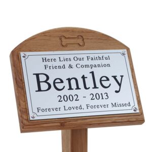7x5 oak memorial pet ground stake with silver plaque and carved bone