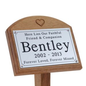 7x5 oak memorial pet ground stake with silver plaque and carved heart