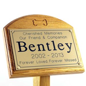 7x5 oak memorial pet ground stake with gold plaque, carved bone, sans-serif