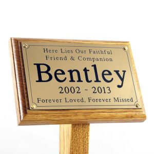 6x4 oak pet memorial ground stake with gold plaque