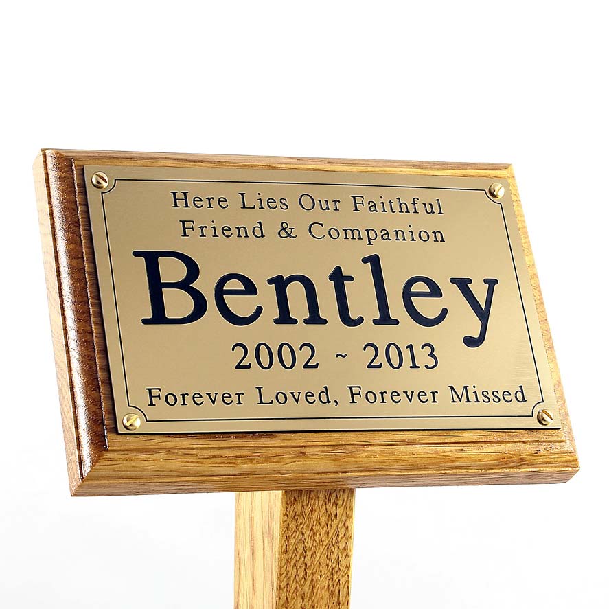 6x4 oak pet memorial ground stake with gold plaque