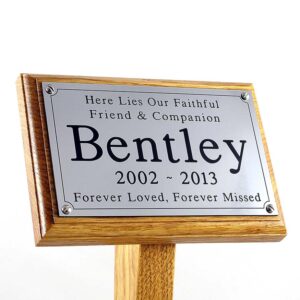 6x4 memorial oak pet ground stake with silver plaque