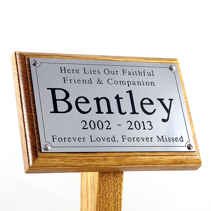 6x4 memorial oak pet ground stake with silver plaque