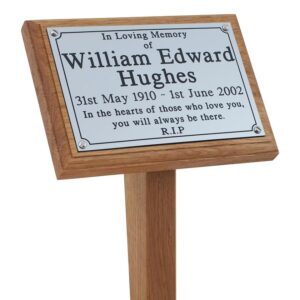 7" x 5" Oak memorial ground stake with plaque