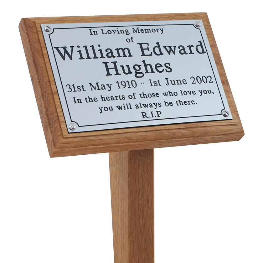7" x 5" Oak memorial ground stake with plaque
